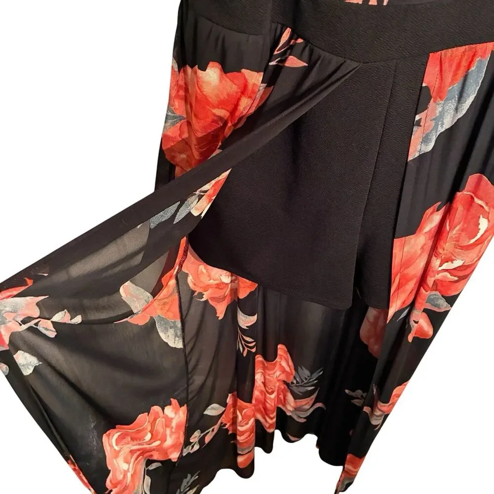 No Boundaries Juniors/Women Black And Red Floral Shorts Romper W/ Skirt XXXL 21